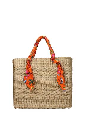 Versace Handbags Women Straw Beige Orange