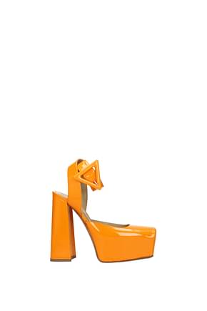 Bottega Veneta Sandals tower Women Patent Leather Orange Mandarin