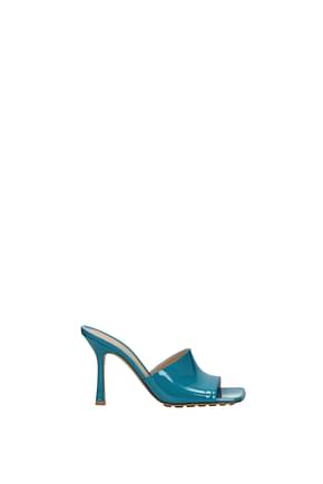 Bottega Veneta Sandals Women Patent Leather Blue Blaster