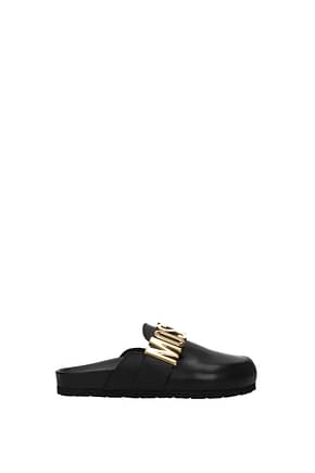 Moschino Slippers and clogs Women Leather Black Gold