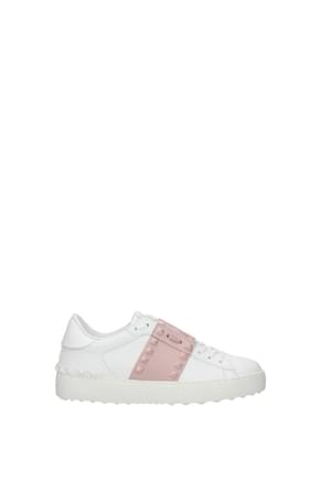 Valentino Garavani Sneakers rockstud Femme Cuir Blanc Sorbet Pink