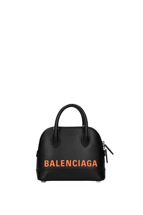 Balenciaga Handbags Women Leather Black Fluo Orange