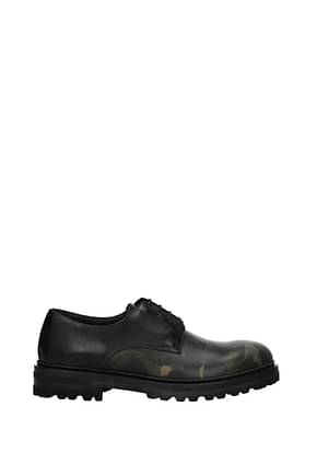 Testoni Lace up and Monkstrap Men Leather Black Camouflage Green 