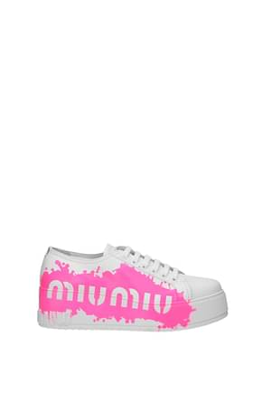 Miu Miu Sneakers Donna Pelle Bianco Rosa Fluo