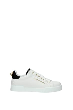 Dolce&Gabbana أحذية رياضية portofino نساء جلد أبيض أسود